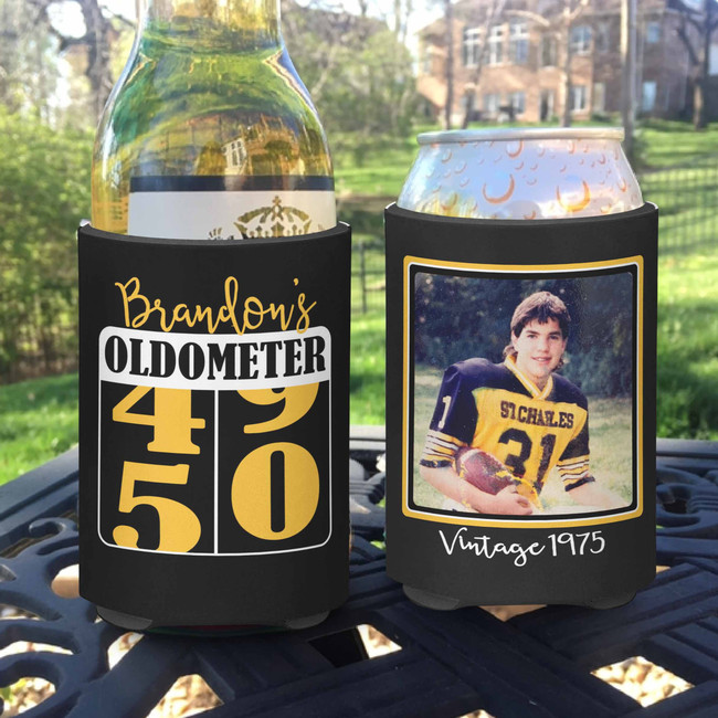 birthday photo koozies - oldometer