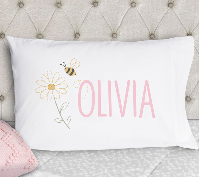 girls little bee pillow case standard size personalized pillowcase - print