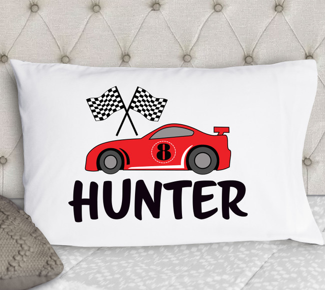 boys race car racecar personalized pillowcase