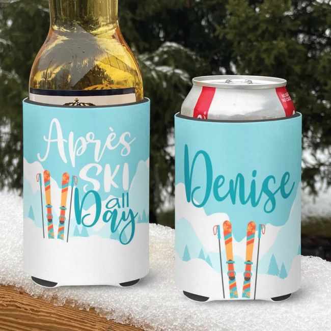 Personalized Apres Ski All Day Koozies - script