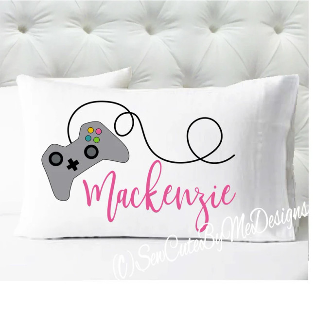 girls pink video game remote control standard size personalized pillowcase