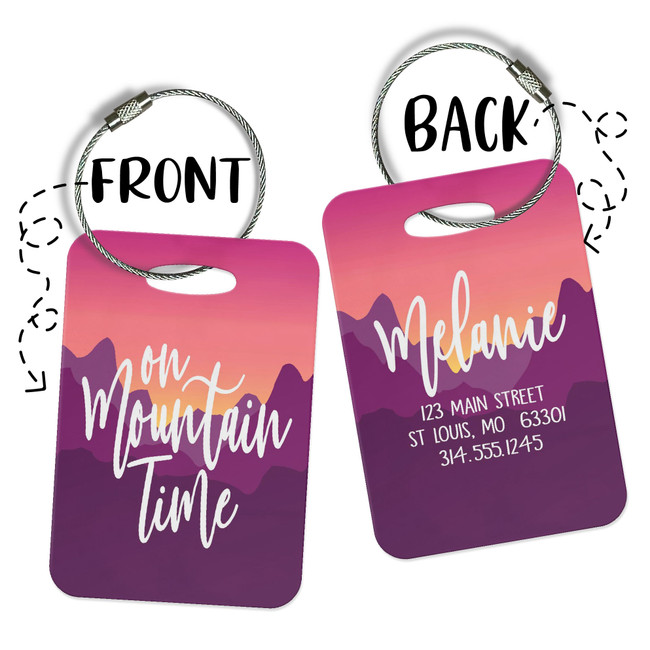 Personalized Luggage Bag Tag - On Mountain Time - Pink