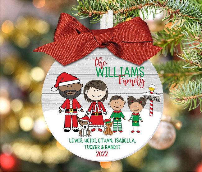 Santa Elf Family Christmas Ornament African American