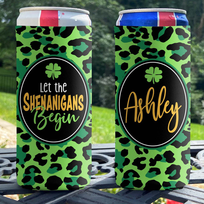 Personalized St Patrick's Day Slim Can Coolie - Let the Shenanigans Begin