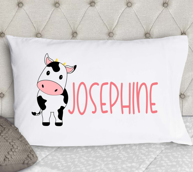 girls personalized cow pillowcase
