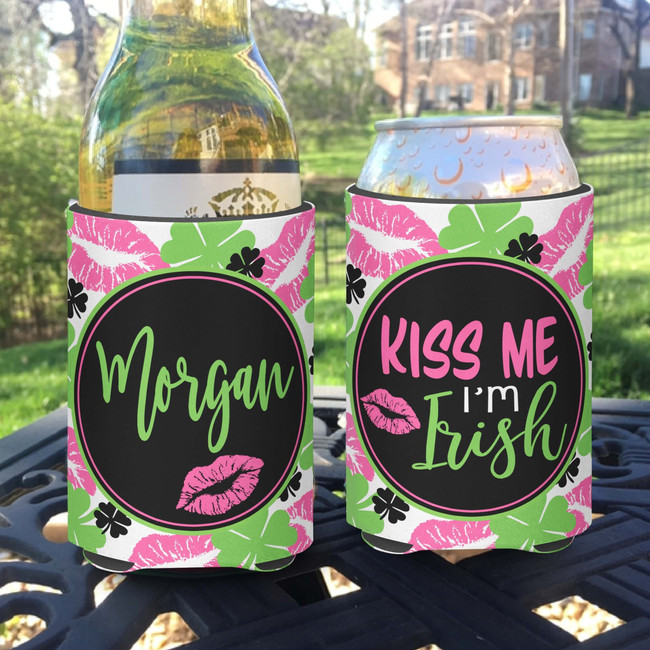 Personalized St Patrick's kiss me I'm irish Can Koozies® or Neoprene Coolies