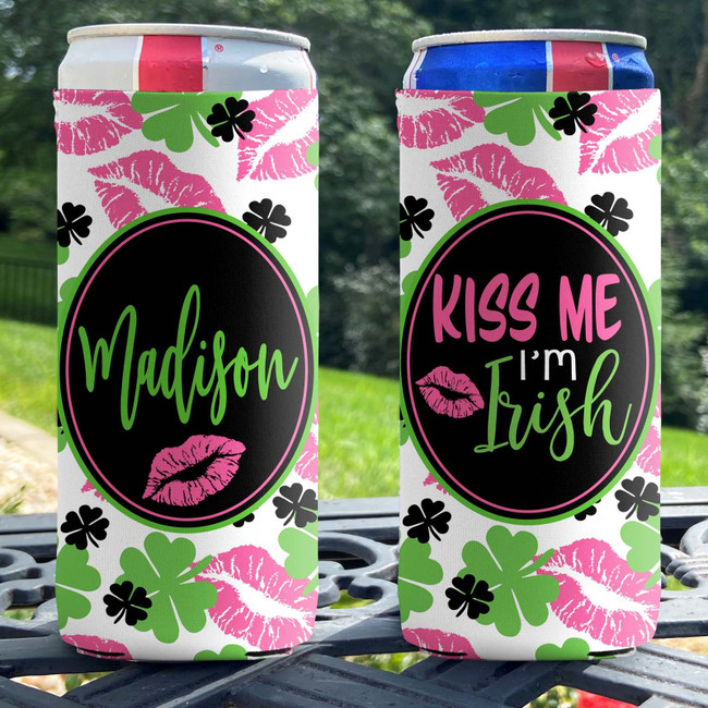 Personalized St Patrick's Day Slim Can Coolie - Kiss Me I'm Irish