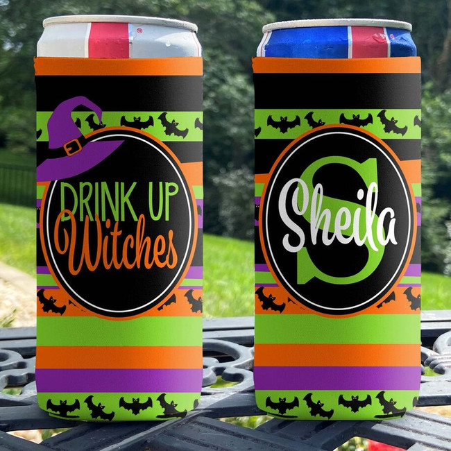 Personalized Halloween Slim Can Coolies - Drink Up Witches