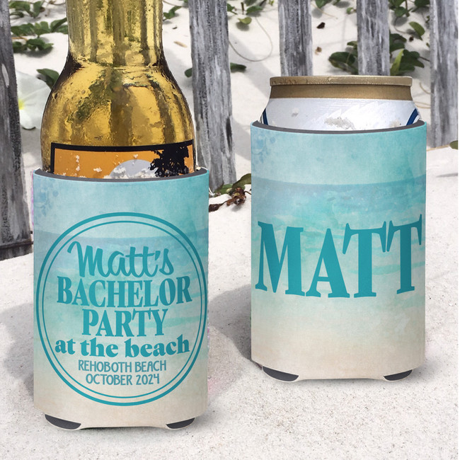 Personalized Bachelor Party Can Koozies® or Neoprene Coolies - Beach Bash Circle