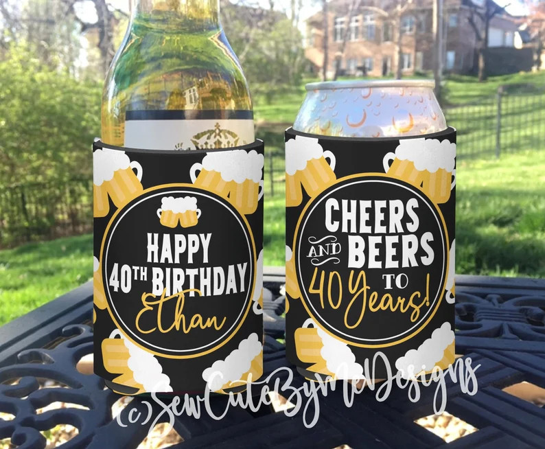 Personalized Cheers and Beers Birthday Koozies or Neoprene Can Coolers