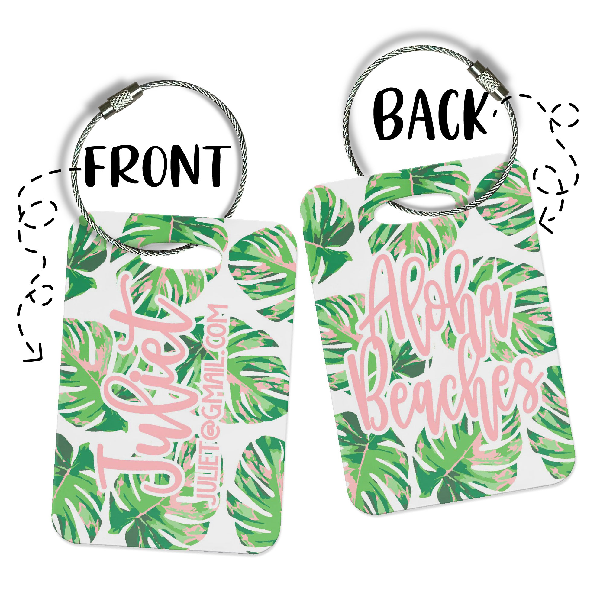 Personalized Luggage Bag Tag - Pink Tropical - Aloha Beaches