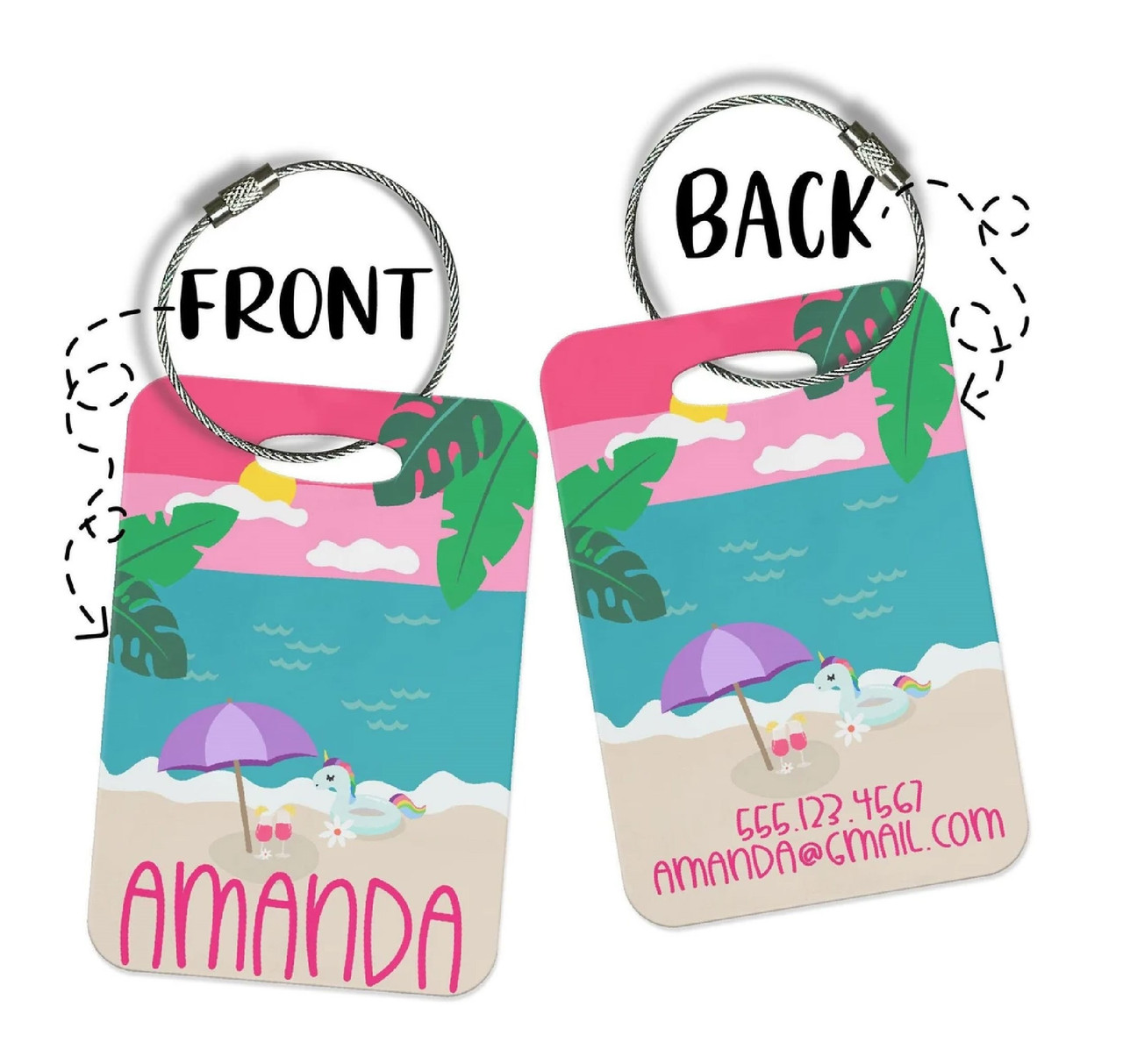 Personalized Luggage Bag Tag - Pink Barbie Sunset