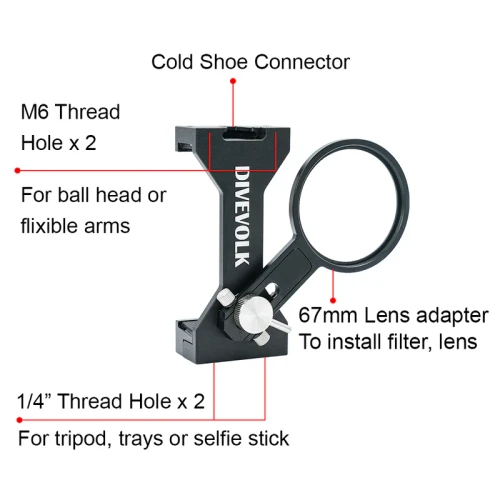 Divevolk Seatouch 4 Max Plus Expansion Clamp with 67mm Adapter Arm