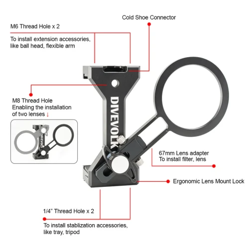Divevolk Seatouch 6 Pro Expansion Clamp with 67mm Adapters Arm