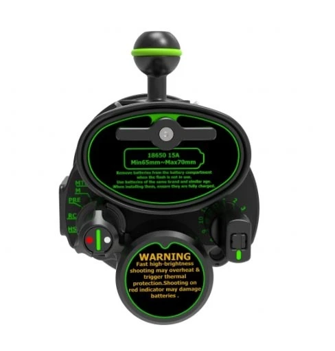 LCD display and controls on the Marelux Apollo III 3.0 underwater strobe