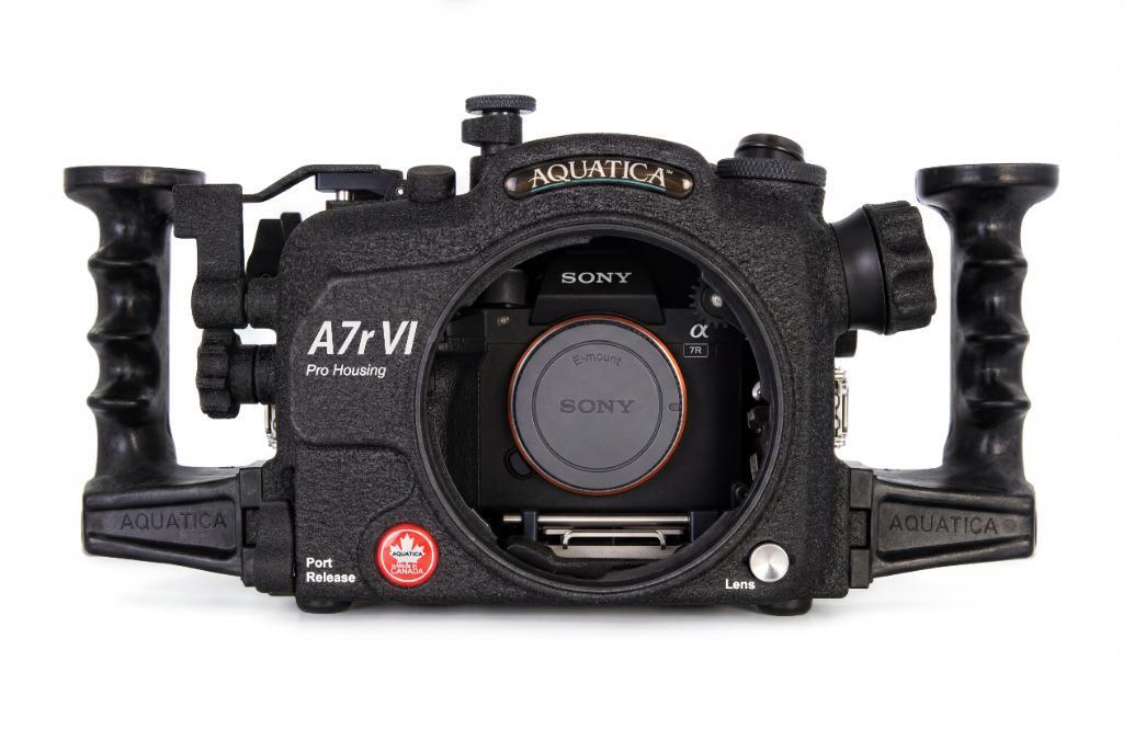 Close-up of Aquatica Sony A7R VI housing aluminum body and stainless steel controls; replace placeholder with approved detail image