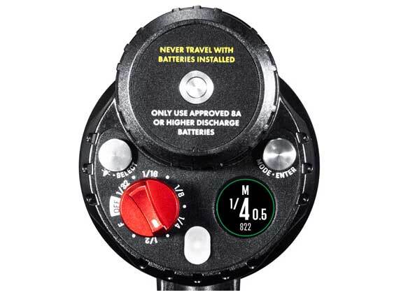 Compact travel-ready strobe packed with tray and arms