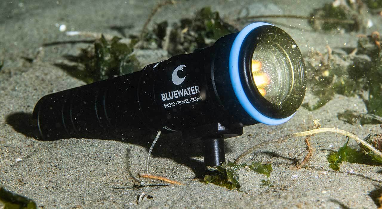 Bluewater Photo 3000 Lumen Video Light mounted on underwater camera rig