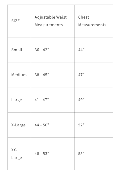 Domke Vest Size guide