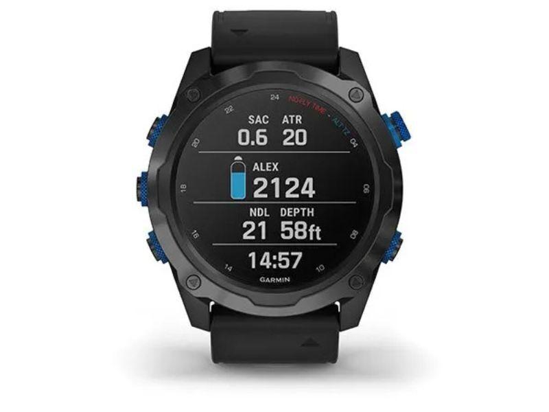 Garmin Descent Mk2i in dive mode underwater with transmitter data