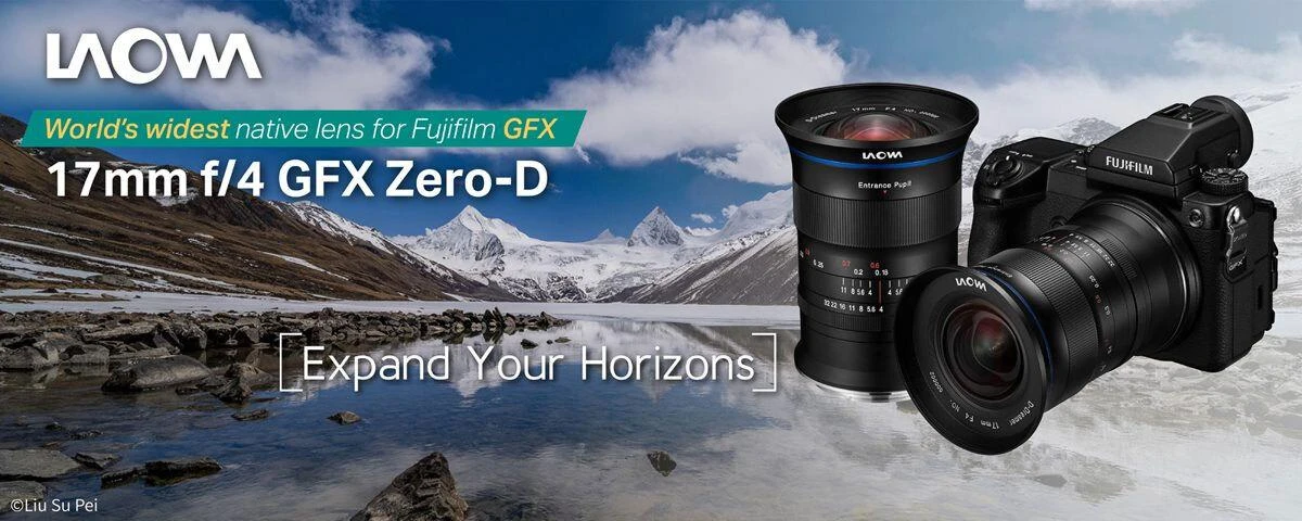 Venus Optics Laowa 17mm f/4 GFX Zero-D ultra-wide lens for Fujifilm G medium format cameras