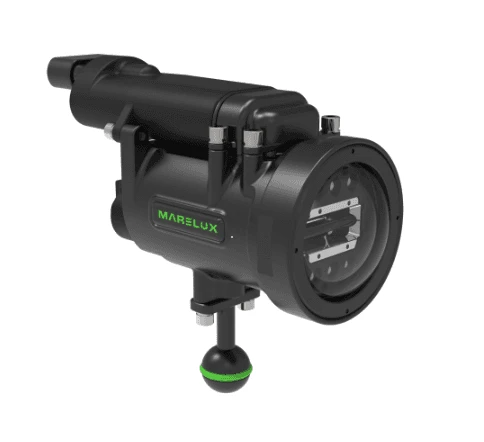 Rear controls and fiber port on Marelux Apollo Y underwater strobe