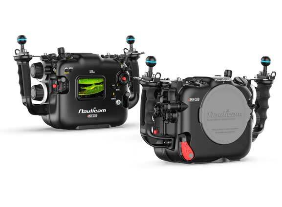 Rear view of the Nauticam NA-C50 housing showing controls and vacuum status LED