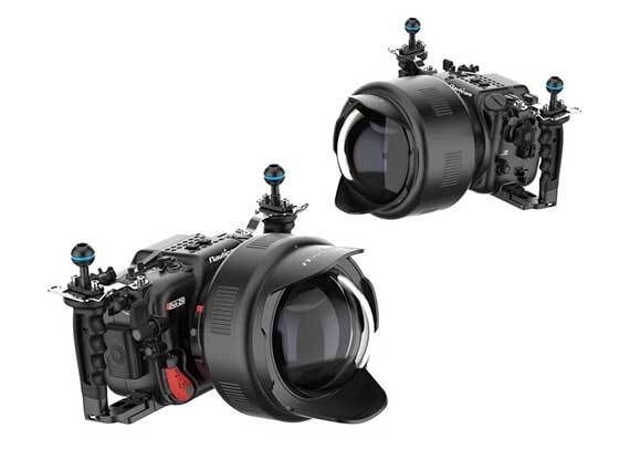 Nauticam wet optics such as WWL-1 mounted for wide-angle performance