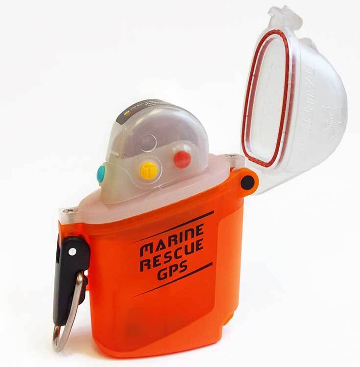 Close-up of the Nautilus Lifeline showing red distress button for AIS/DSC alerting
