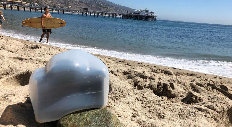 Outex Camera Entry Kit waterproof housing on a camera above and below the waterline