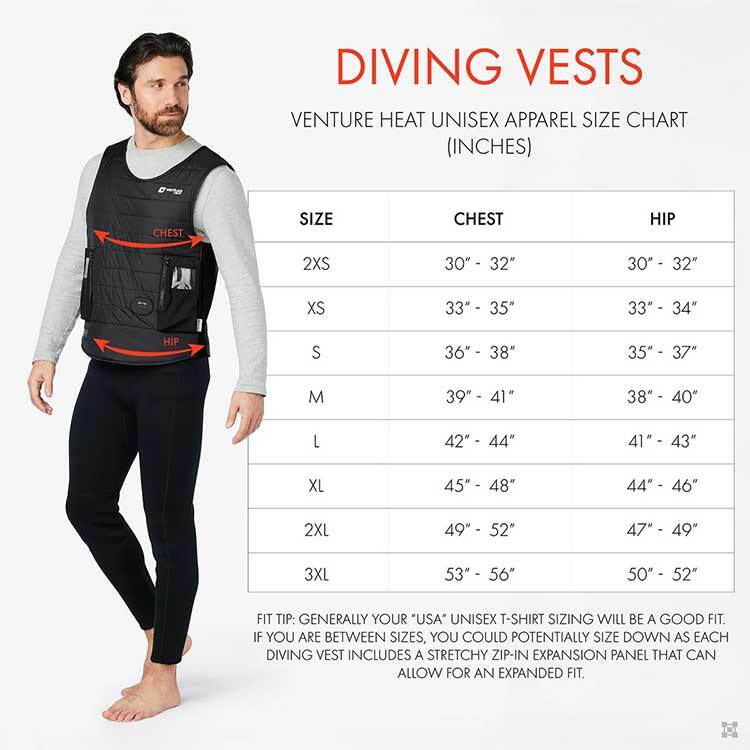 venture heat vest sizing