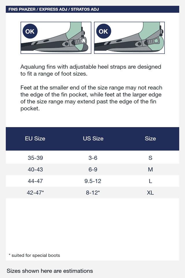 Aqualung Express fins size guide