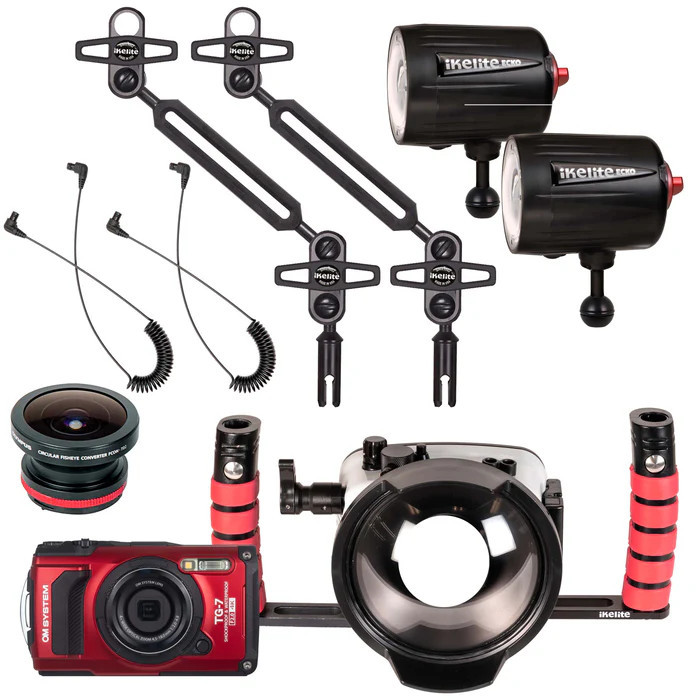 Ikelite Underwater Housing, OM System Tough TG-7 Camera and Ecko Strobes Wide Angle Kit