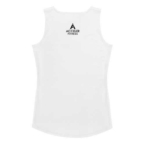 ACCELER FITNESS Women's Four-way stretch Tank Top white with black logo on back