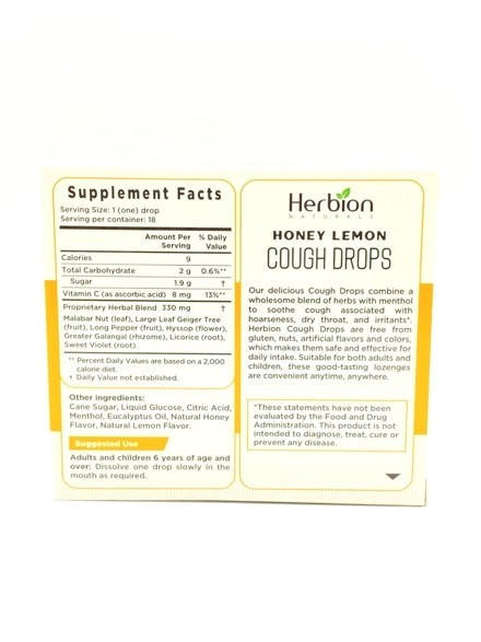 Honey Lemon Cough Drops, 18ct. Ullman’s Health and Beauty