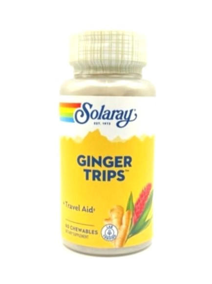 Solaray – Ginger Trips – Travel Aid Digestive Support – 60 Chewables