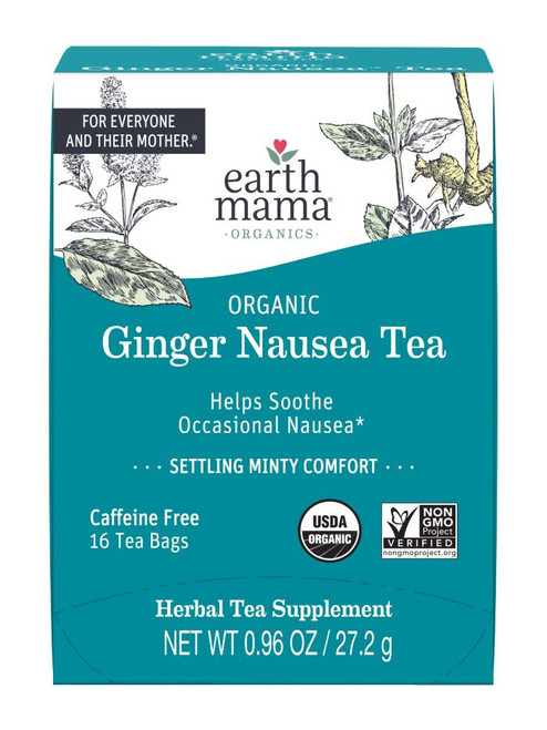 Earth Mama - Organic Ginger Nausea Tea – Ginger, Mint & Citrus Herbal Blend for Pregnancy Comfort - 16 Bags