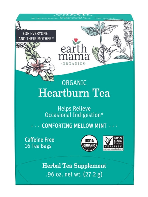 Earth Mama - Organic Heartburn Tea – Soothing Herbal Mint Blend for Digestive & Pregnancy Wellness Support - 16 Bags