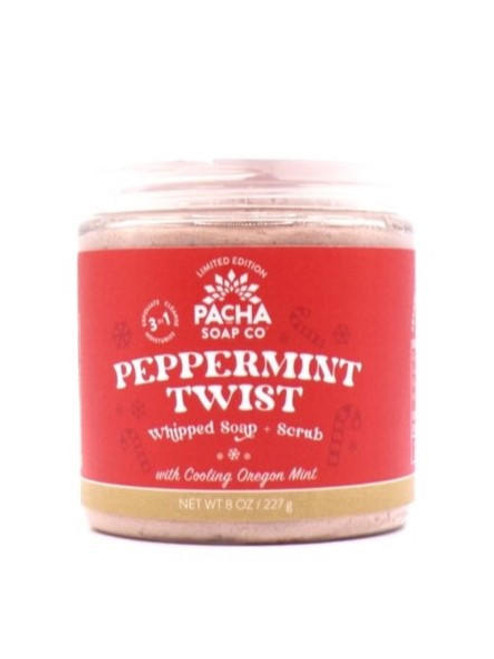 Pacha Soap Peppermint Twist Whipped Soap + Scrub, 8oz. 