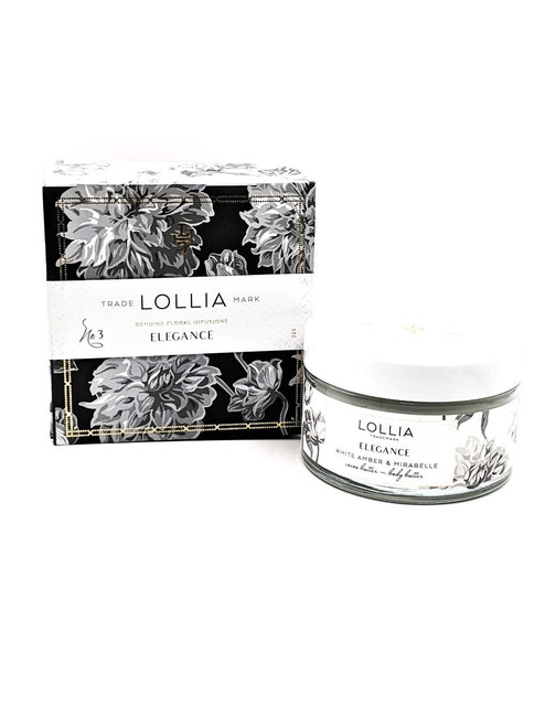 Lollia - Elegance Body Butter – Ultra‑Nourishing Aloe, Shea & Cocoa Butter with White Amber & Mirabelle - 5.5oz