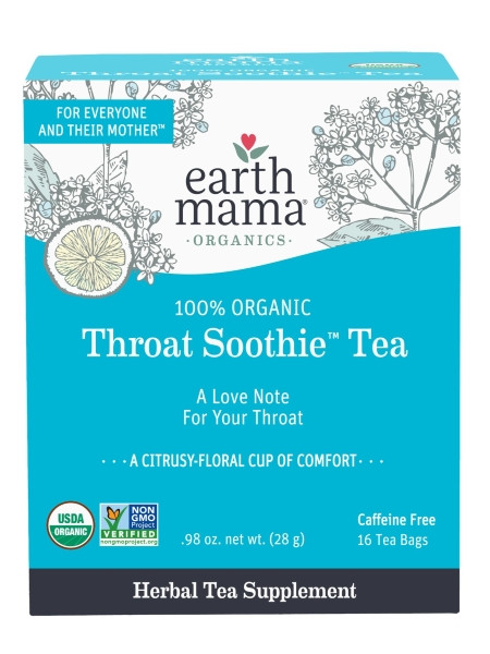 Earth Mama - Organic Throat Soothie Tea – Gentle Herbal Blend for Throat & Tummy Comfort - 16 Bags