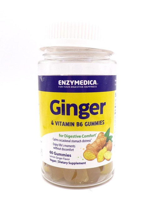 Enzymedica – Ginger & Vitamin B6 Gummies – Double‑Action Nausea Support – 60 Gummies