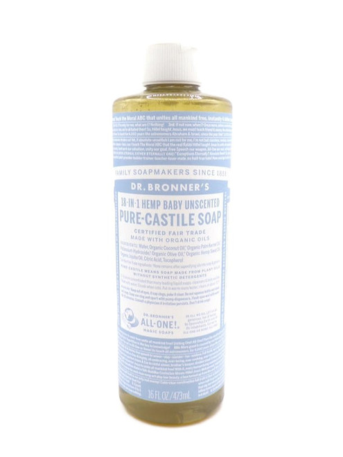 Dr. Bronner’s – Baby Unscented Pure‑Castile Liquid Soap – Extra‑Gentle, Fragrance‑Free Cleanser – 16oz