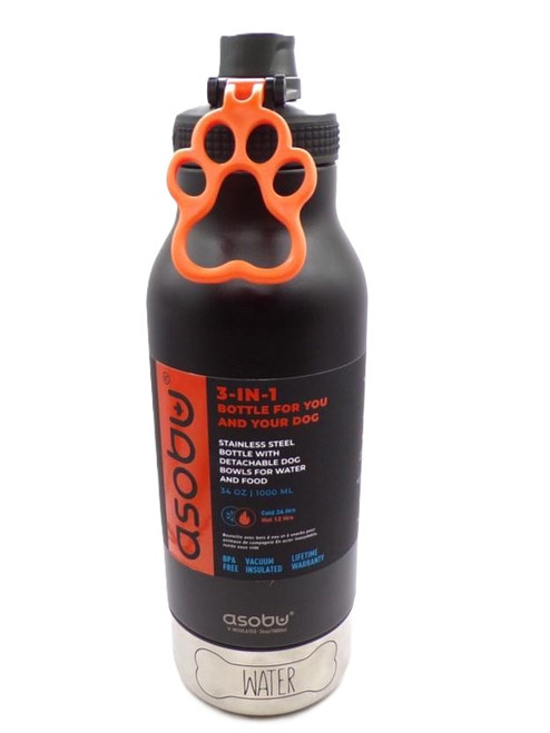 Asobu – Ceramic Lined Buddy Bottle with Detachable Dog Bowls – Leak‑Free Travel Hydration – 34oz – Black