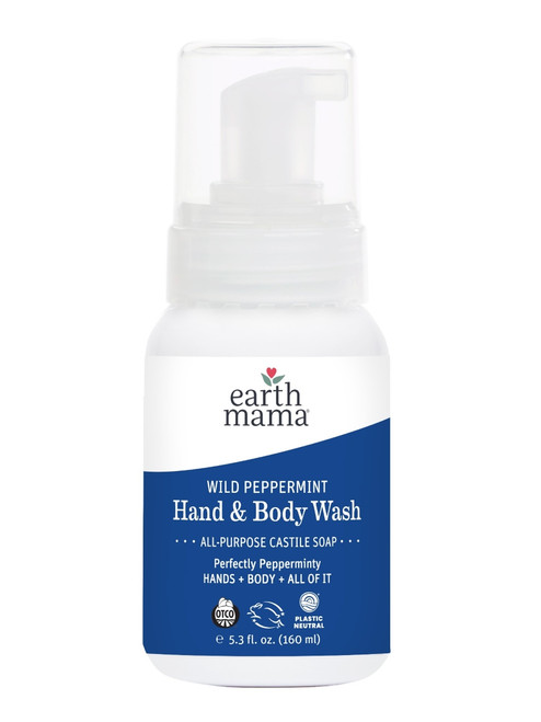 Earth Mama - Wild Peppermint Hand & Body Wash – All‑Purpose Castile Soap with Organic Oils for Gentle Family‑Safe Cleansing - 5.3oz