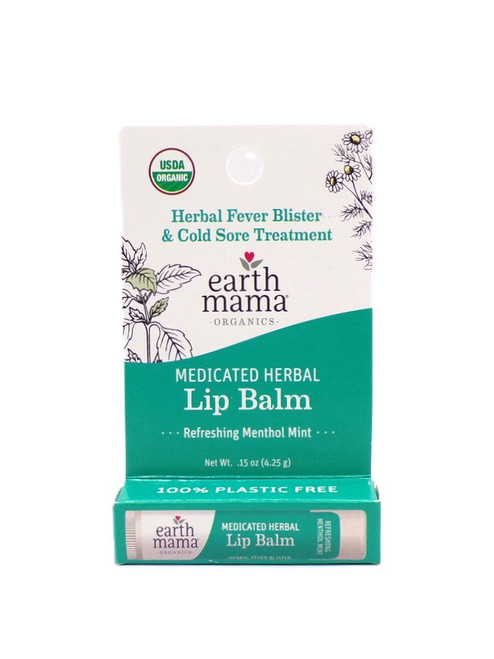 Earth Mama - Medicated Herbal Lip Balm – Menthol Mint Relief for Cold Sore & Fever Blister Discomfort - 0.15oz