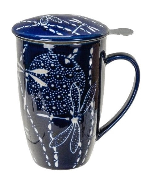 Urban Tokyo – Dragonfly Design Tea Mug with Lid & Infuser – 15oz Porcelain Mug