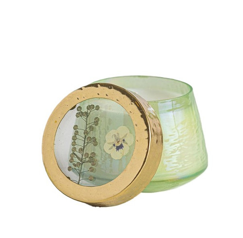 Rosy Rings – Petite Watercolor Pressed Floral Candle – Tomato Vine – Fresh, Green Botanical Glow – 5oz