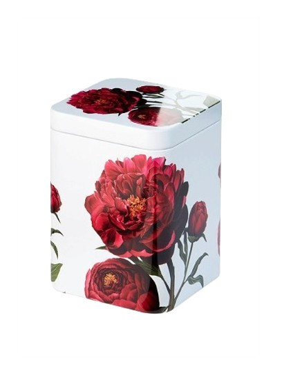 Cha Cult – Red “Peoria” Tea Tin – Peony Floral Storage Tin with Slip Lid – 3.5oz (100 g)