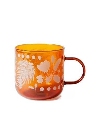 Fringe Studio – Borosilicate Found Botanicals Glass Mug – Etched Botanical Design – 14oz